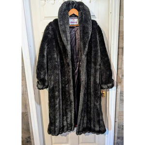Vintage Faux Fur Long Coat Monterey Fashions Vtg Size 16 M L EUC Fake Vegan Glam